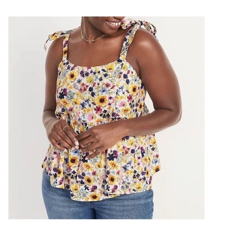 Old Navy Cami Tank Top Swing Blouse Crop Floral Tie Back Strap Boho Womens Large